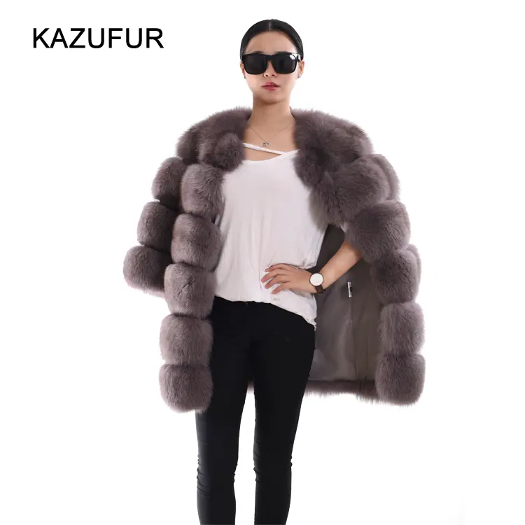Abrigo de piel de zorro real de estilo ruso para mujer, abrigo grueso cálido de invierno, moda KZ160102