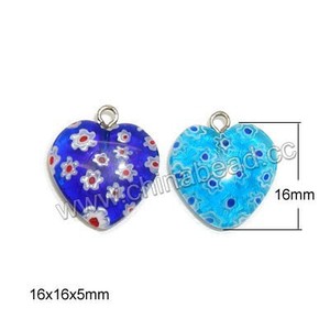 Wholesale murano glass millefiori pendants, Millefiori heart pendant heart glass charm for necklace making