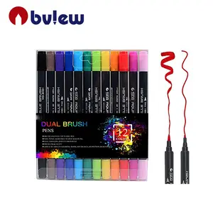 12 Colors Fine liner Brush Tip Double Colored Pens Set Dual Tip Brush Pens Art Markers