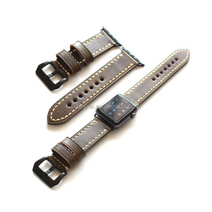 Pour Apple Watch, bracelet de rechange en cuir de Style Rural avec adaptateur en métal argenté pour 3/2/1 - Product Image 2
