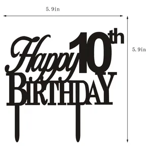 Schwarzes Acryl alles Gute zum 10. Geburtstag Cake Topper Custom ized Cake Toppers Bilder Acryl
