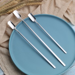 Cuchara de <span class=keywords><strong>Bar</strong></span> personalizable de acero inoxidable, cuchara agitadora de café con mango largo cuadrado, 410, venta al por mayor - Product Image 1