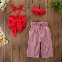 Hao bebek avrupa ve amerikan kız kırmızı şerit düz bacak pantolon şehir kız ülke kız giyim Tops üç parçalı takım elbise