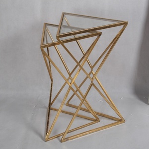 Nordic Set of 2 Metal Triangle Side Coffee <strong>Glass</strong> <strong>Nesting</strong> <strong>Table</strong> for Home Furniture - Product Image 2