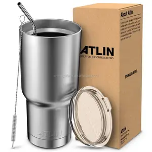 Atlin 30 oz Double Wall Vacuum Insulated Drinking Cup with Straw