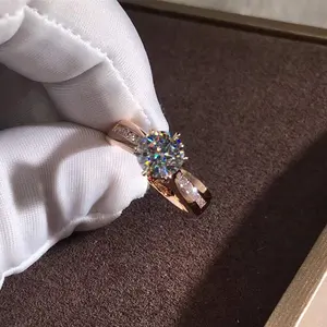 Luxus weibliche Damen Kristall Solitaire Ring niedlich Silber Rose Gold Farbe Ehering Versprechen Verlobung ringe für Frauen