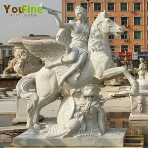High Quality White Angel Marble Horse with Wing Statue