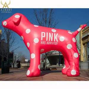 Z5 debout dessin animé animal énorme chien gonflable rose avec point coloful géant chien tacheté