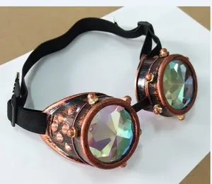 Óculos de steampunk, óculos de cobre acolchoado, lentes de vidro de cristal real, gótico, cibernético rave steampunk