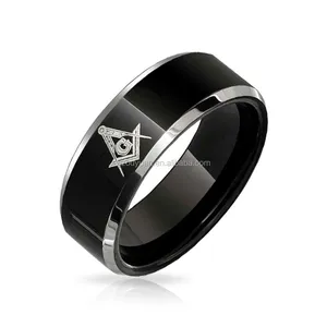 Black Mens Ring Black Free Engrave Masonic Rings Tungsten Carbide Mens Rings Hip Hop Jewelry