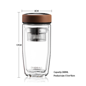 High Quality Double Wall Glass Cup With Lid Custom Glass Tea Strainer <strong>Infuser</strong> Travel <strong>Mug</strong> - Product Image 2