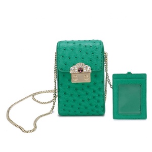 Portafoglio <span class=keywords><strong>cellulare</strong></span> in vera pelle borsa a tracolla in finta pelle di struzzo con tracolla a catena - Product Image 1