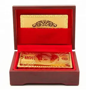 ไม้กล่องฝัง Golden การ์ดเล่น24K Gold Foil Poker ชุด