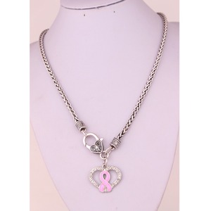Rosa Corazón de esmalte cinta contra el cáncer de mama COLLAR COLGANTE - Product Image 3