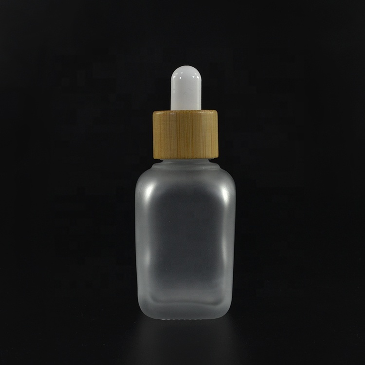 10ml 15ml 20ml 30ml 50ml 60ml 100ml clear amber french square glass bottles with bamboo wood dropper lid