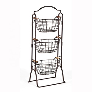 Panier <span class=keywords><strong>à</strong></span> <span class=keywords><strong>fruits</strong></span> et légumes en fil métallique <span class=keywords><strong>à</strong></span> 3 niveaux, support de rangement de cuisine réglable sur pied - Product Image 1
