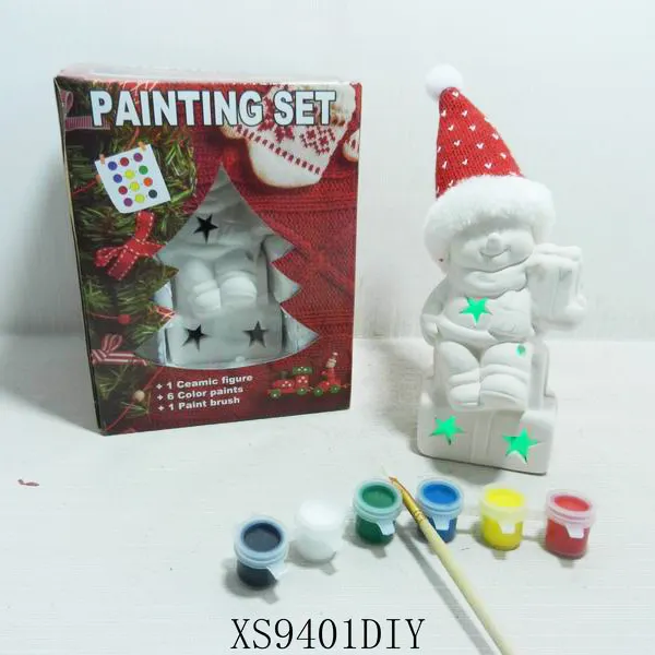 Cheap sale kids DIY handmade color christmas snowman ceramic paint set