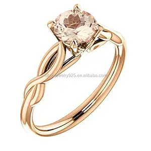 แหวนหมั้นโซลิแทร์ธรรมชาติ Morganite Infinty Style ในทองคำ10K