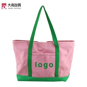 10 Oz Thời Trang Xử Lý Màu Hồng <span class=keywords><strong>Tote</strong></span> Bông Mang Túi Vải Với Túi Trước - Product Image 2