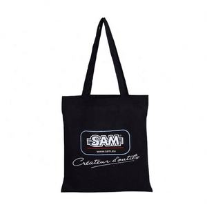 Réutilisable promotionnel Personnalisé Noir En Toile de Coton Fourre-Tout Recyclé Sacs À Provisions Avec Imprimé Lettres Blanches - Product Image 1