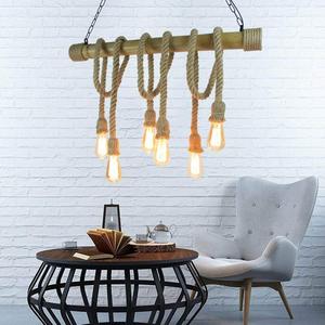 Country Style 6 Heads Hemp Rope Pendant <strong>Light</strong> Vintage Bamboo <strong>Rustic</strong> Industrial Hanging Lamp <strong>Fixture</strong> for Kitchen Island - Product Image 5