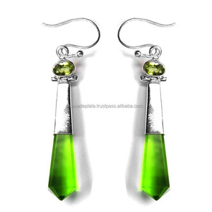 Handmade Designer 925 Sterling Silver Dangle <b>Earrings</b> Genuine Hydro <b>Peridot</b> Gemstone for Weddings and Parties - Product Image 1