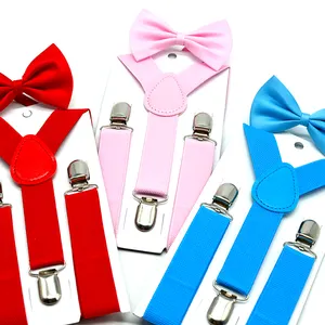 Оптовая продажа, Y-образные крепкие зажимы, регулируемые подтяжки, однотонные Детские подтяжки с галстуком-бабочкой для школьниц