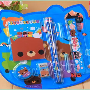 Yeni karikatür tasarım kawaii hediye kurşun kalem silgisi cetvel kalemtıraş promosyon çocuklar kırtasiye seti