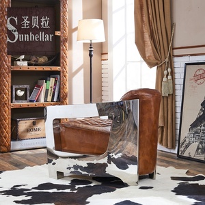 <span class=keywords><strong>Fauteuil</strong></span> de salon en <span class=keywords><strong>cuir</strong></span> véritable marron, grain supérieur, en <span class=keywords><strong>acier</strong></span> inoxydable poli, <span class=keywords><strong>vintage</strong></span> - Product Image 6