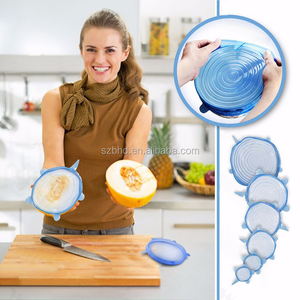 Lot <span class=keywords><strong>de</strong></span> 6 couvercles extensibles en silicone LFGB pour cuisine et maison, couvercles <span class=keywords><strong>de</strong></span> rangement réutilisables en silicone, bouchons <span class=keywords><strong>de</strong></span> couvercle en silicone - Product Image 4