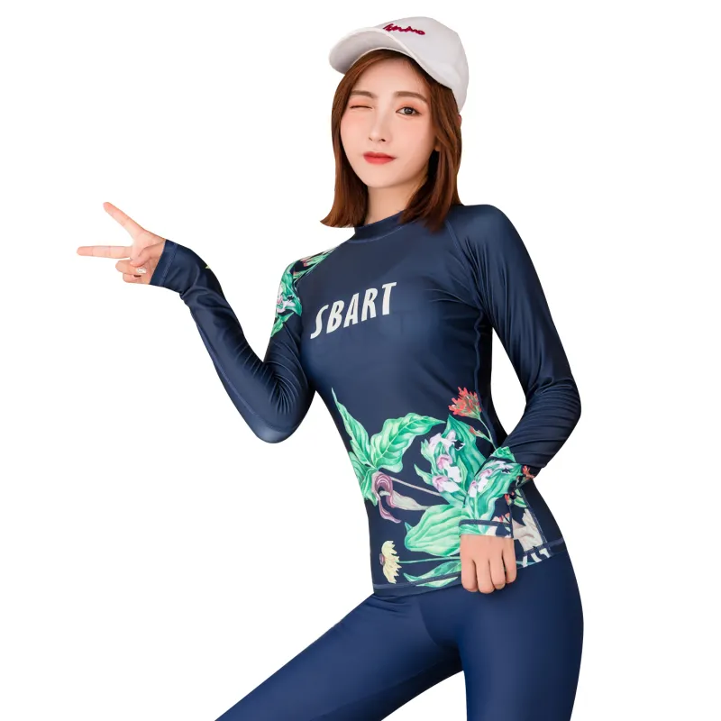 Long Sleeve Lycra Tops Printed Sun Protection WomenのQuick Dry Surfing Rash Guard