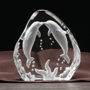 Al por mayor 3D grabado láser delfín cristal iceberg decoración pieza - Product Image 2