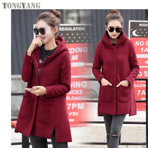 Giacca in <span class=keywords><strong>pile</strong></span> da <span class=keywords><strong>donna</strong></span> TONGYANG autunno inverno cappotti lunghi con cappuccio da <span class=keywords><strong>donna</strong></span> capispalla caldi e spessi Slim Fit giacche con cappuccio - Product Image 2