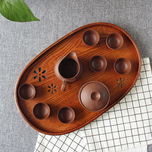 Wholesale Classical Oval <strong>Japanese</strong> Style <strong>Hollowed</strong> Cherry Blossoms 39cm Wood Serving Tray - Product Image 4