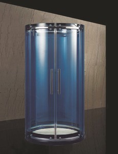 Cabine de <span class=keywords><strong>douche</strong></span> ronde moderne de luxe KMRY, <span class=keywords><strong>porte</strong></span> de <span class=keywords><strong>douche</strong></span> à vapeur bleue en verre avec cadre coulissant, verre trempé pour hôtels - Product Image 1