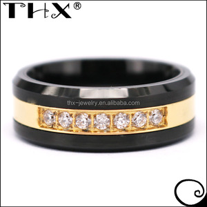 Seven Stones Black Tungsten Mother <span class=keywords><strong>Rings</strong></span>,Black and Gold Seven <span class=keywords><strong>Diamond</strong></span> Family Ring - Product Image 3