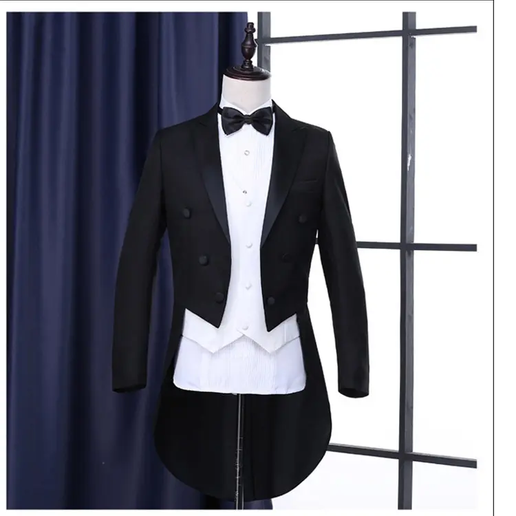 Slim fit coat pant vest tail black men suit for wedding bespoke tuxedo