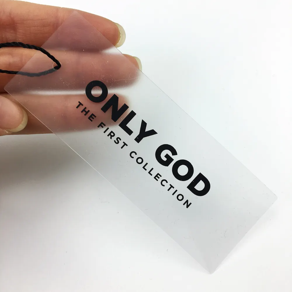 2023 Luxury Custom Garment Printing Jeans Paper Clear Clothing Merchandise Pvc Plastic Hang Tag Plastic Tags