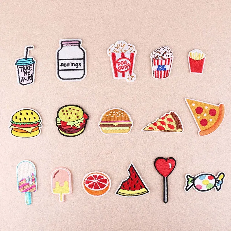 kids stickers drinks hamburger pizza and candy pattern embroidery patches clothing accessories