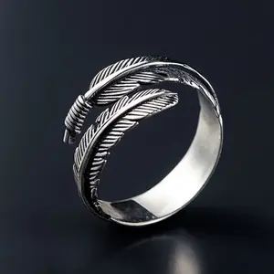 Trendy design open ended ring feather shape ring