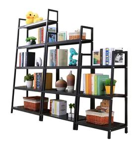 Een Vorm Metalen Frame Display Planken Ladder Plank Boekenkast Boekenrek Met Houten Planken