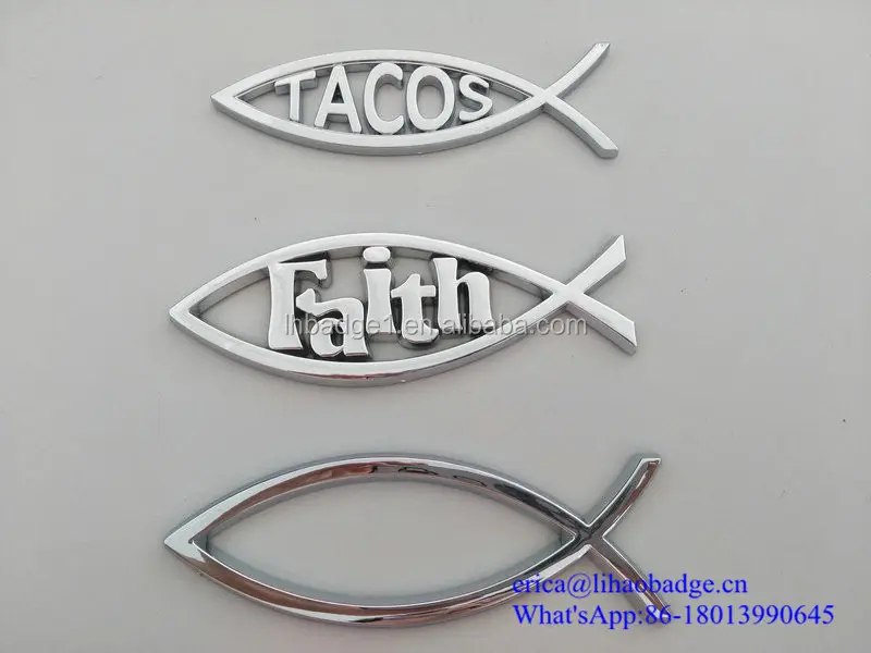 Jesús etiqueta del emblema del coche; Jesús Cruz Fish etiqueta cromo Jesús pescado emblema