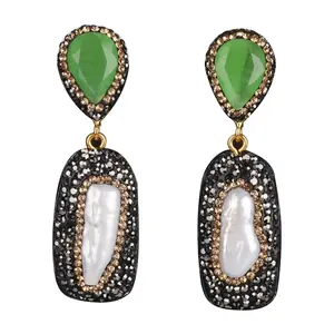 Fancy Gold Plated Micro Pave CZ Multicolor Crystal Dangle Earrings