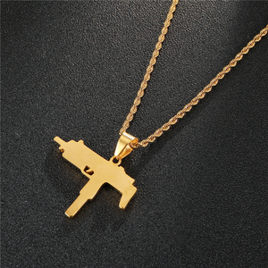 Collar con Colgante de Pistola de Diamantes y Oro, Estilo Hip Hop - Product Image 4