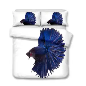 3D tasarım balık desen kraliçe kral yatak takımları yorgan
