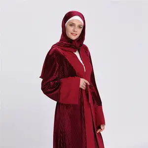 Chaqueta de punto de manga larga estilo Dubai para mujer, Kimono Abaya tipo caftán de terciopelo con cinturón, novedad de 2017