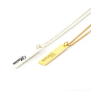 925 Sterling Silver Traditional Rectangle Plain Necklace Pendant Name Plate Chain For Men