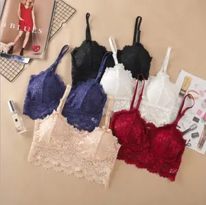 Mulheres Roupa Interior de Fitness Floral Lace Bralette Top Colheita Mulheres Sexy Bra Lace Bralette Lingerie Sexy Sem Fio Acolchoado Sutiã Sem Costura