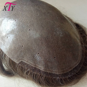 In Magazzino 100% Toupee Degli Uomini dei capelli Umani Reali, Base di Pelle Marrone scuro Ricci Parrucchino Per Gli Uomini - Product Image 3