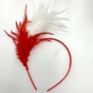 Повязка на голову «Ангел» из красных и белых перьев ручной работы